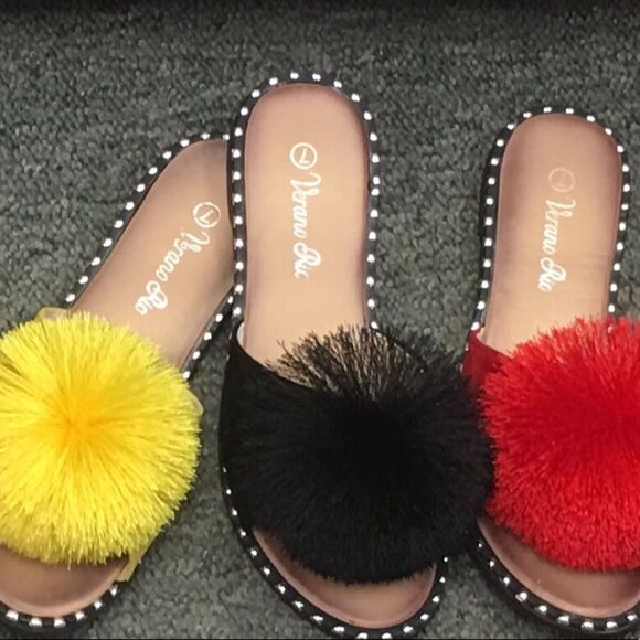 Restock! Summer Pom Pom Red Mule Slide Sandal - Picture 13 of 14